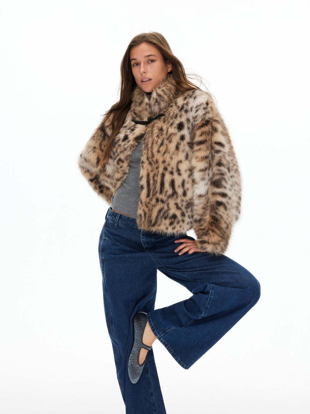New Chinese Style Leopard Print Faux Fur Coat