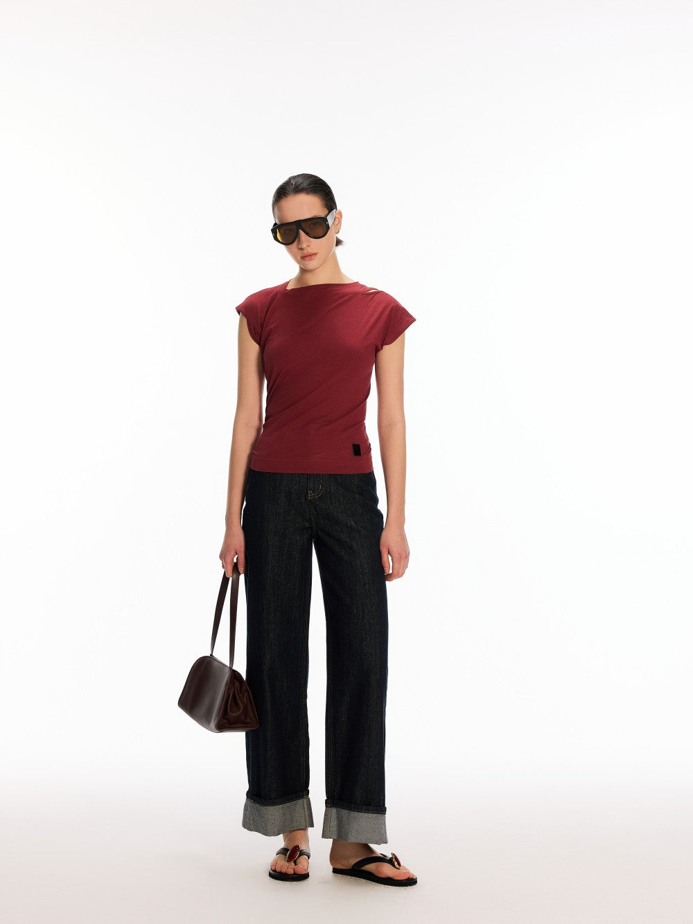 Asymmetric Shoulder Cutout Short Sleeve Top