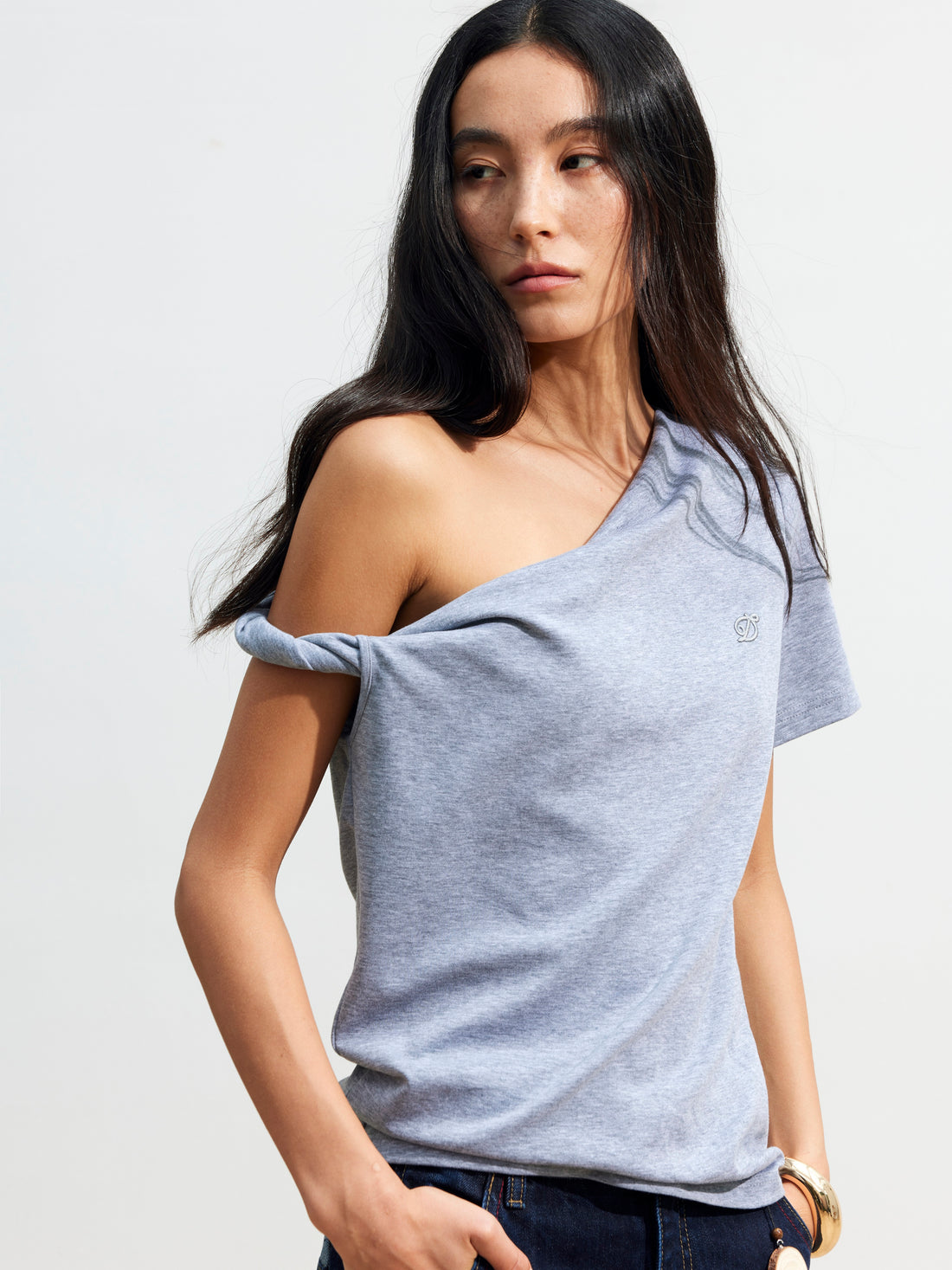 Dpercent 25SS Multi-color diagonal shoulder kink loose  T-shirt
