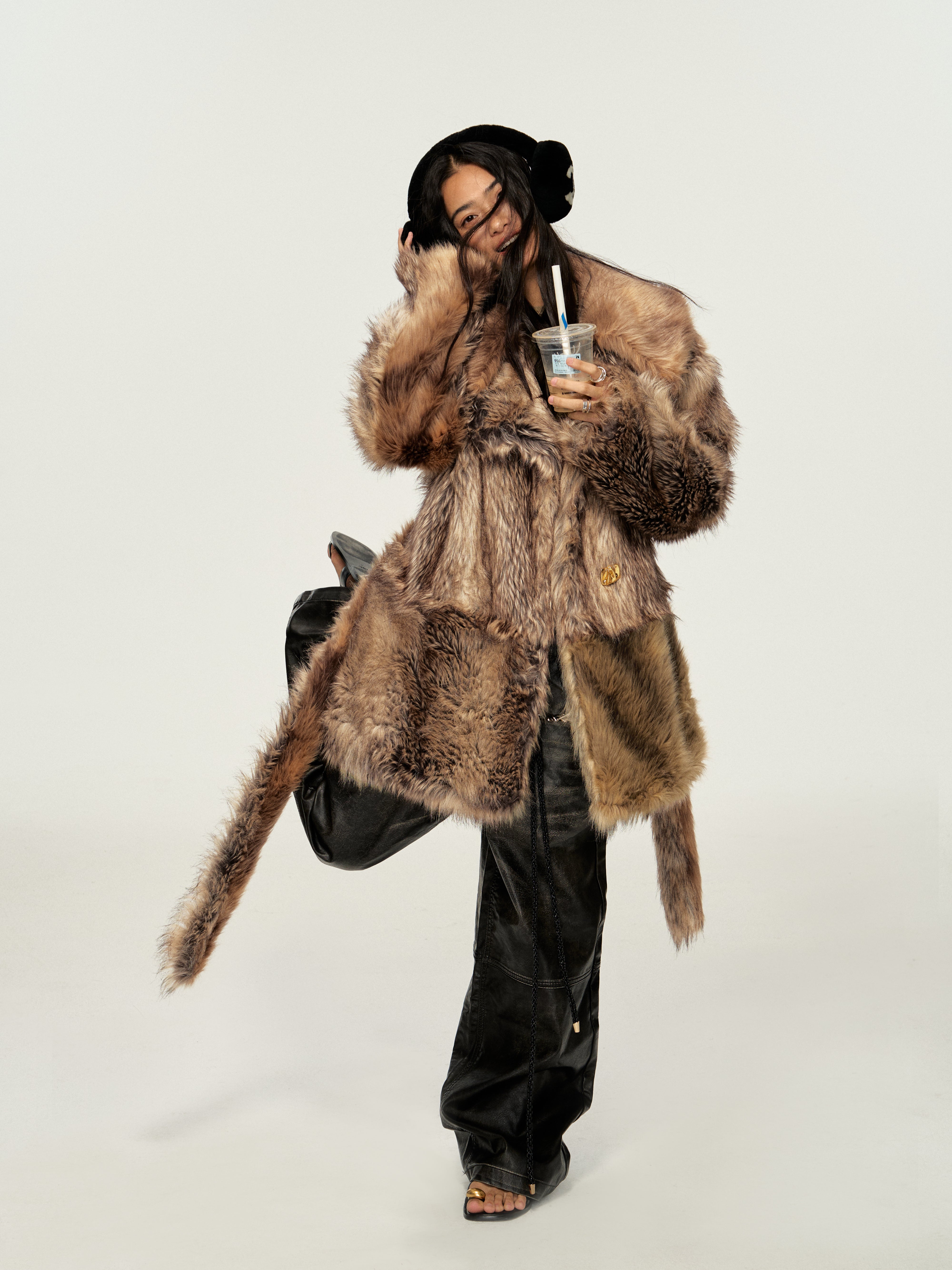 Dpercent 24FW kintsugi series golden brown faux fur coat – DPERCENT