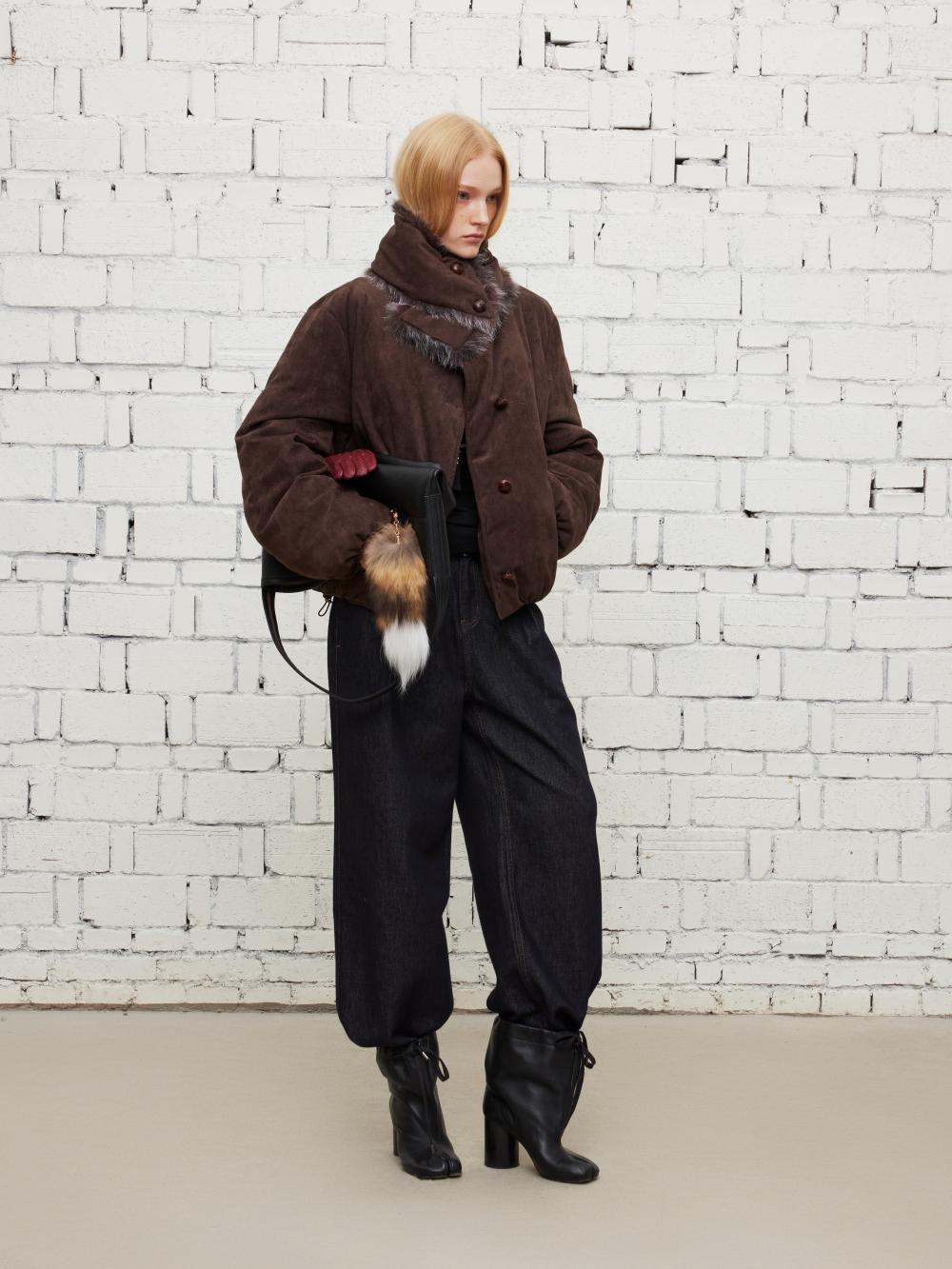 Leather-like fur coat