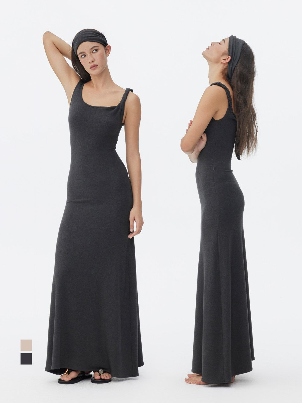 Asymmetrical U-Neck Twist-Knot Dress
