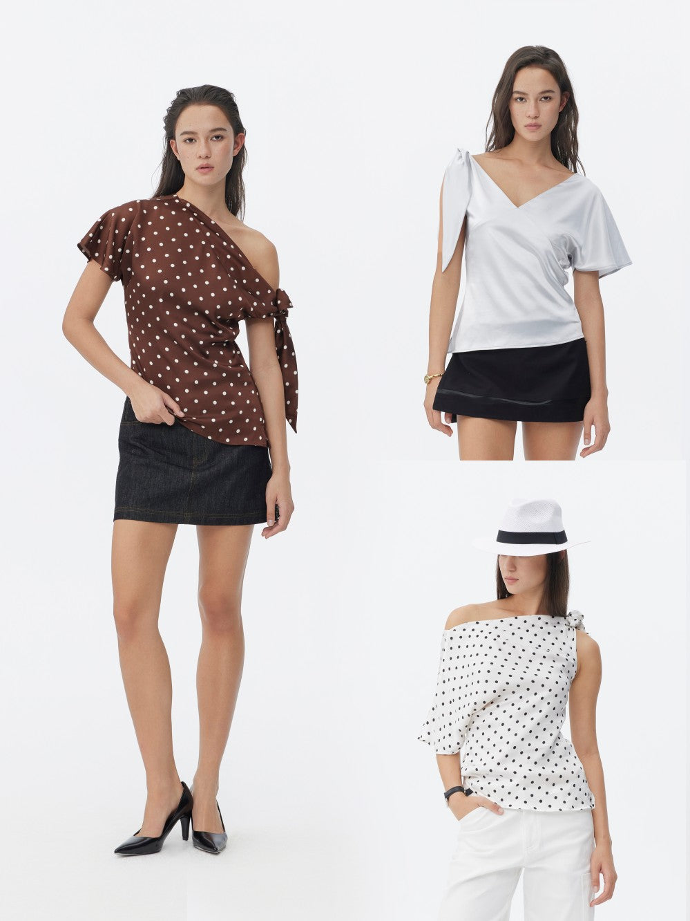 Three-color Polka Dot Off-shoulder Acetate Top