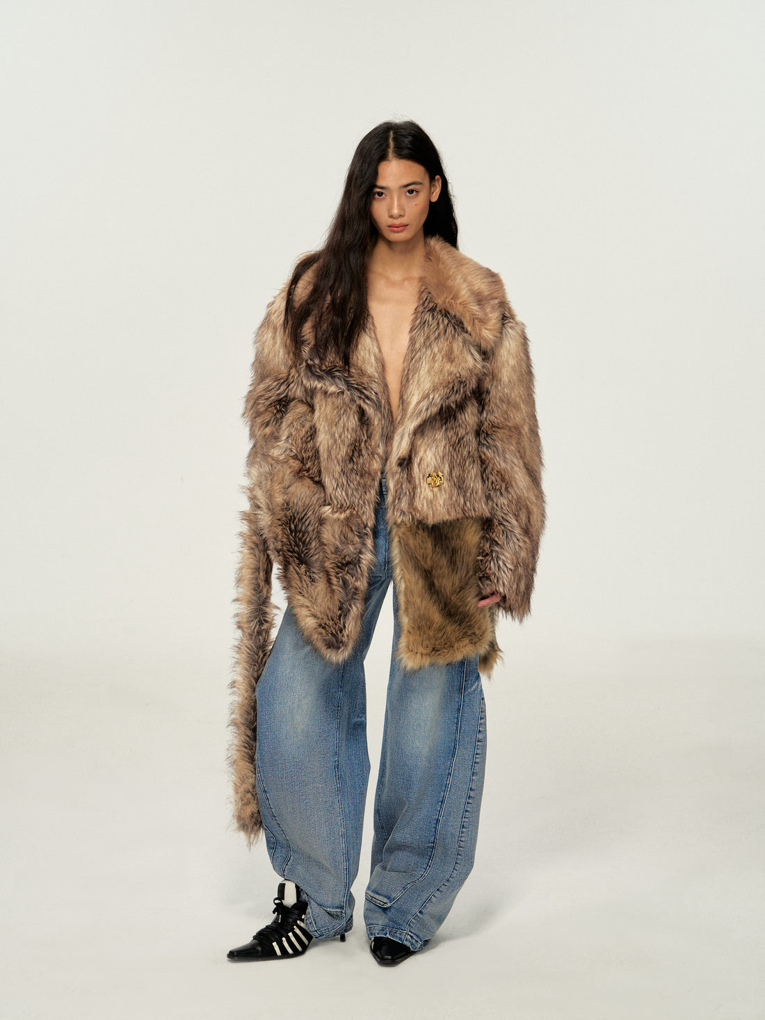 Dpercent 24FW kintsugi series golden brown faux fur coat