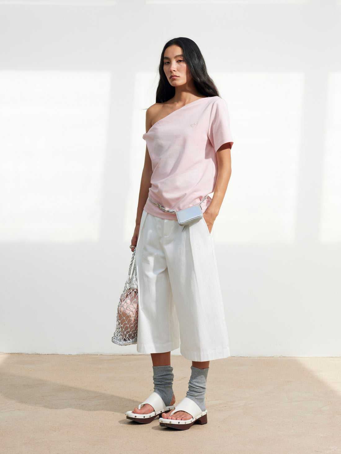Dpercent 25SS Multi-color diagonal shoulder kink loose  T-shirt