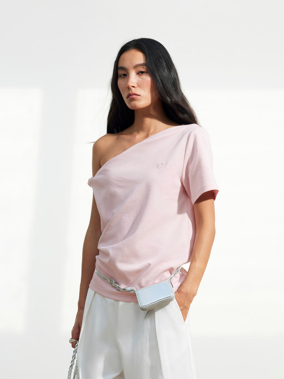 Dpercent 25SS Multi-color diagonal shoulder kink loose  T-shirt