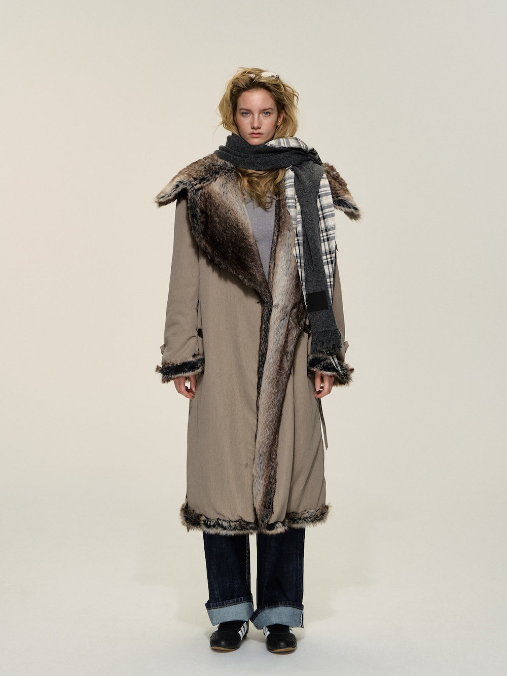 Dpercent 24FW Barn Frost Gray Reversible Eco Fur Coat