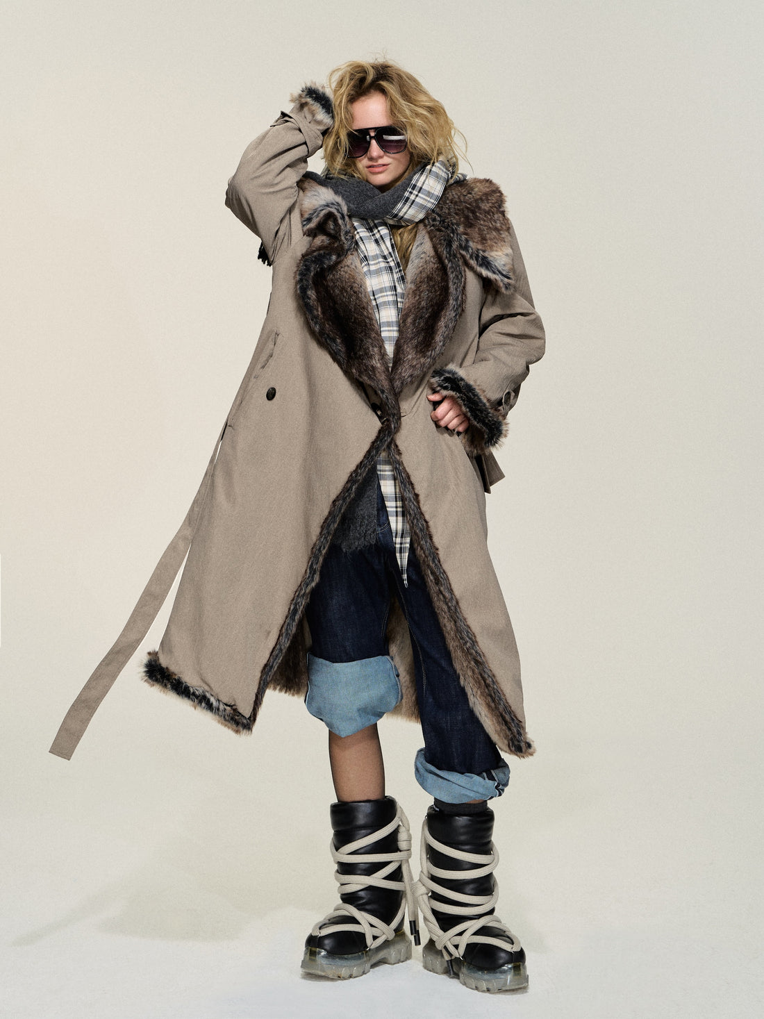 Dpercent 24FW Barn Frost Gray Reversible Eco Fur Coat