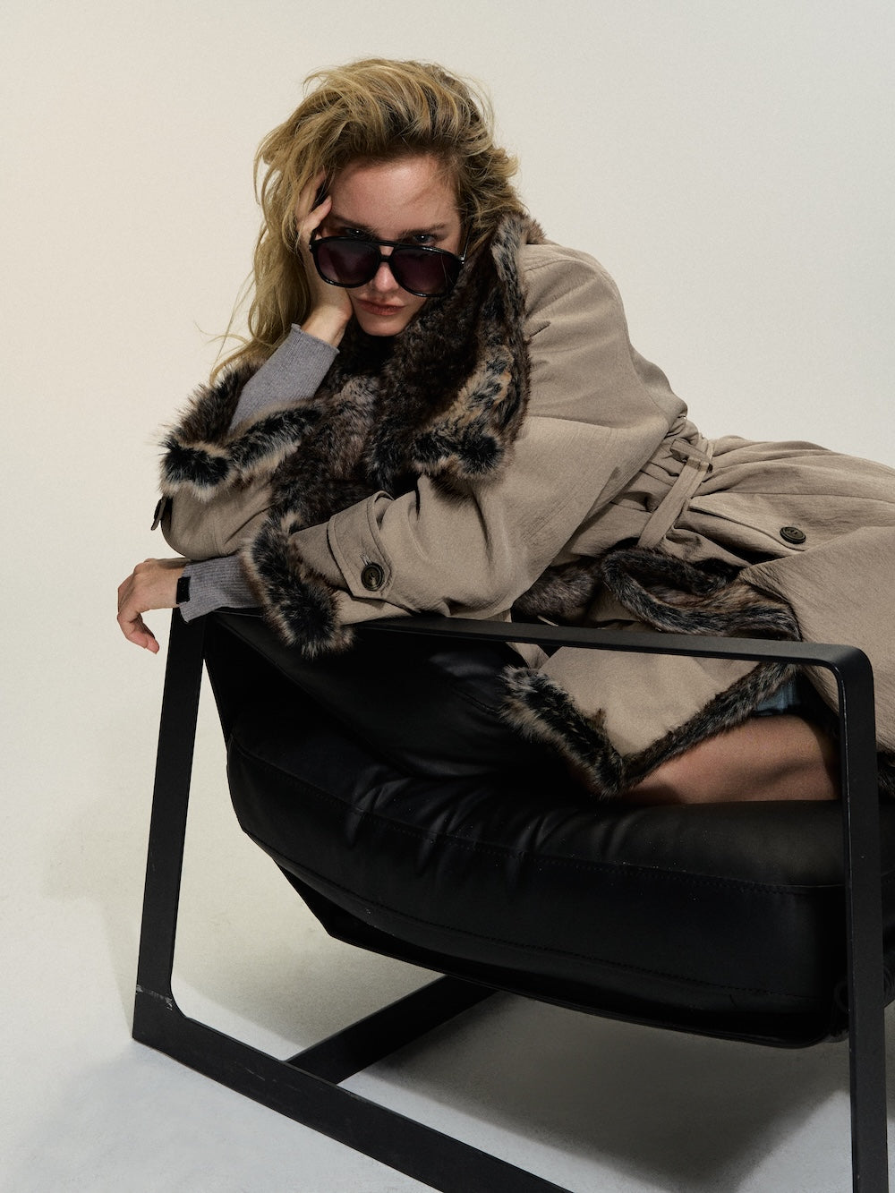 Dpercent 24FW Barn Frost Gray Reversible Eco Fur Coat