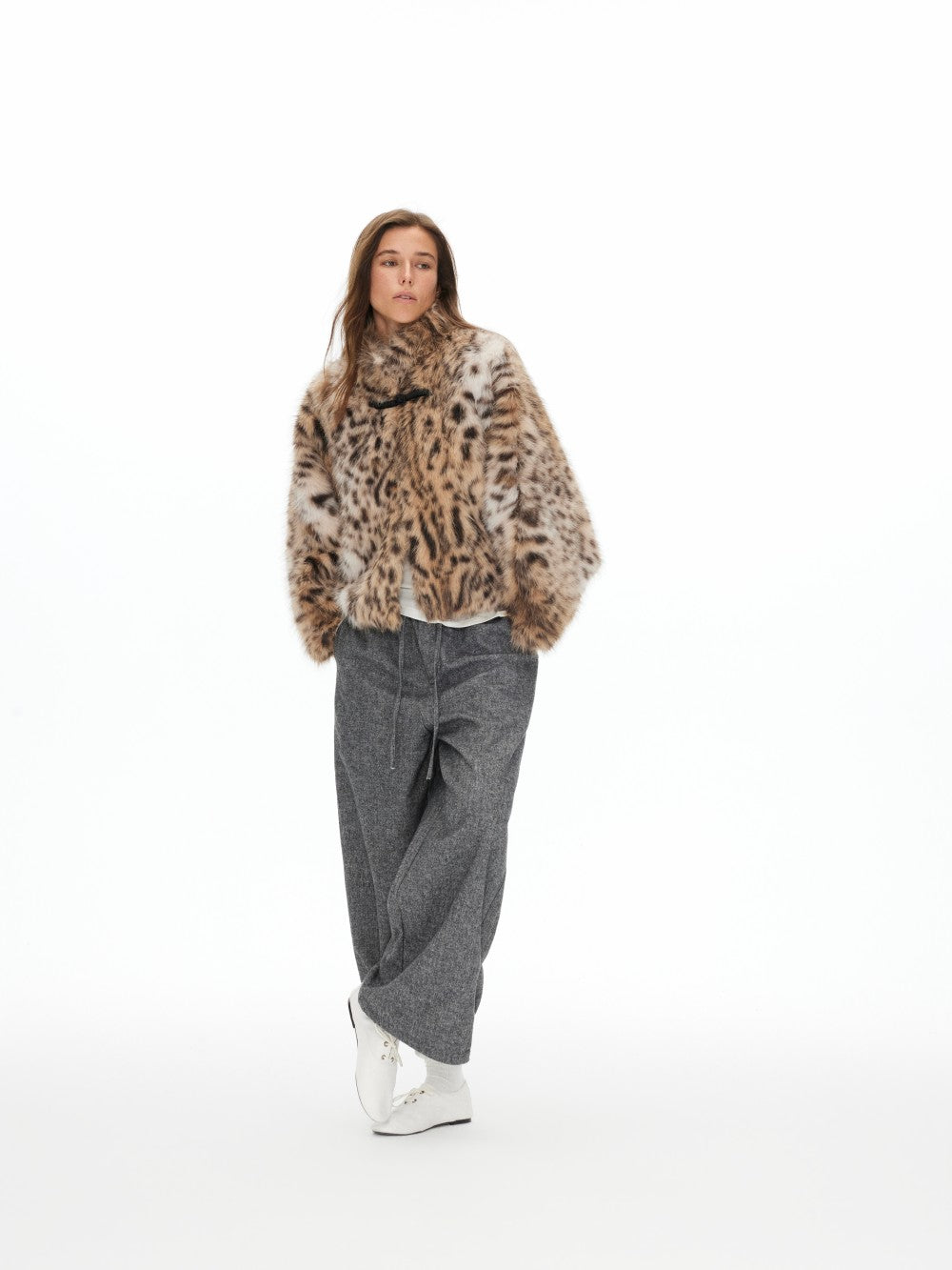 New Chinese Style Leopard Print Faux Fur Coat