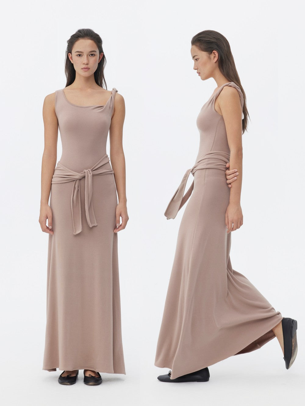Asymmetrical U-Neck Twist-Knot Dress