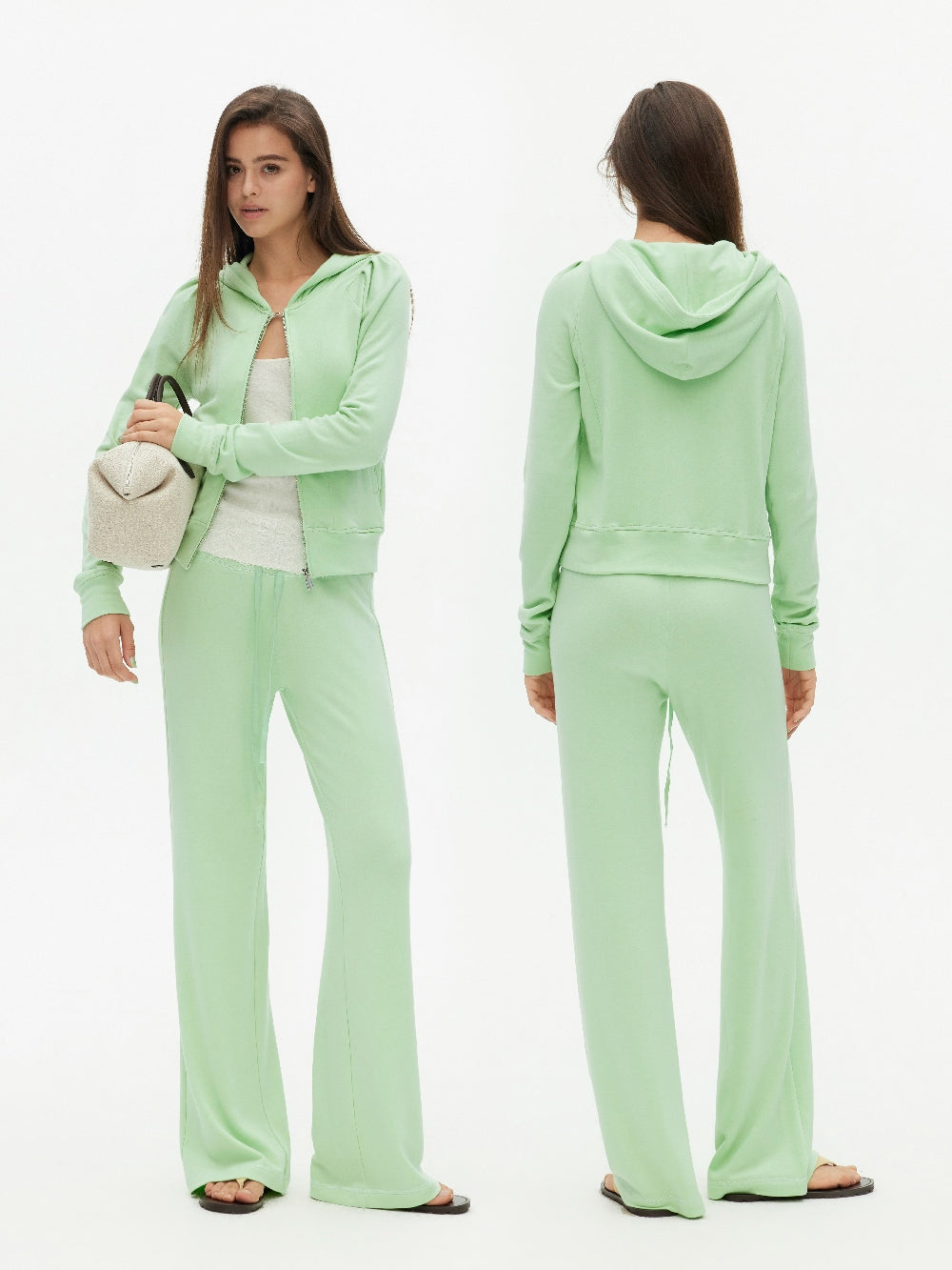 Jade Green Modal Soft Cropped Sweatshirt Set