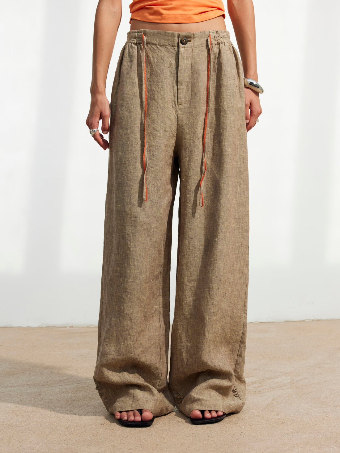 Dpercent 25SS Hemp-colored textured casual pants