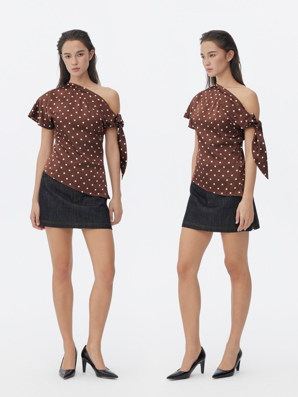 Three-color Polka Dot Off-shoulder Acetate Top