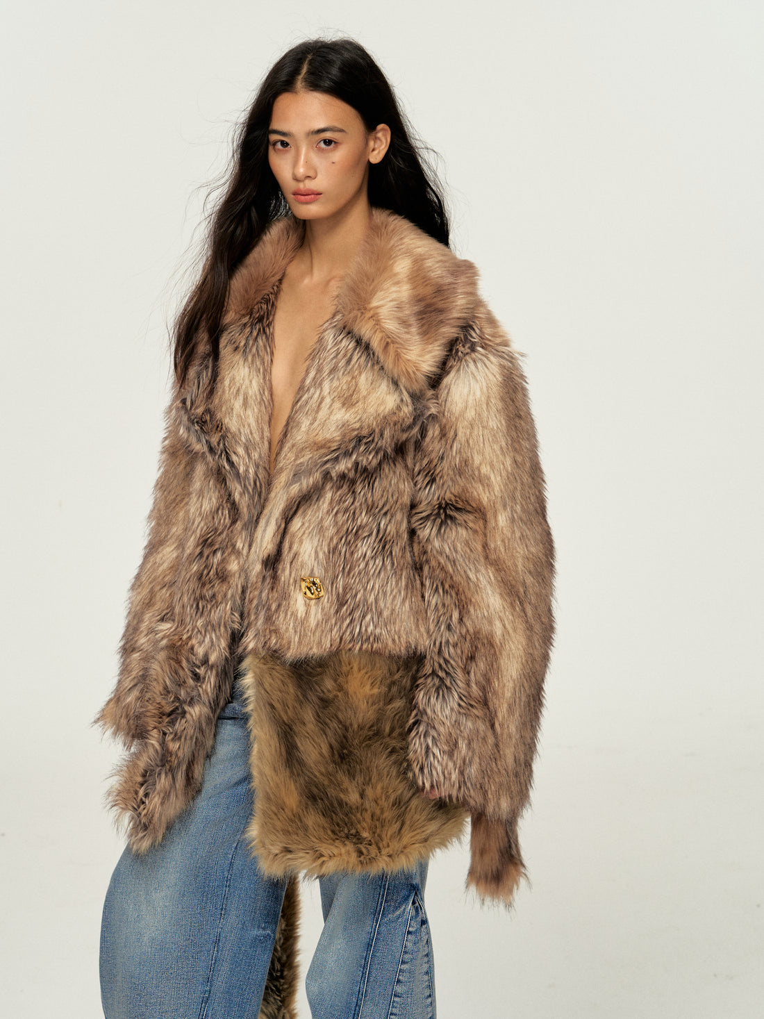 Dpercent 24FW kintsugi series golden brown faux fur coat