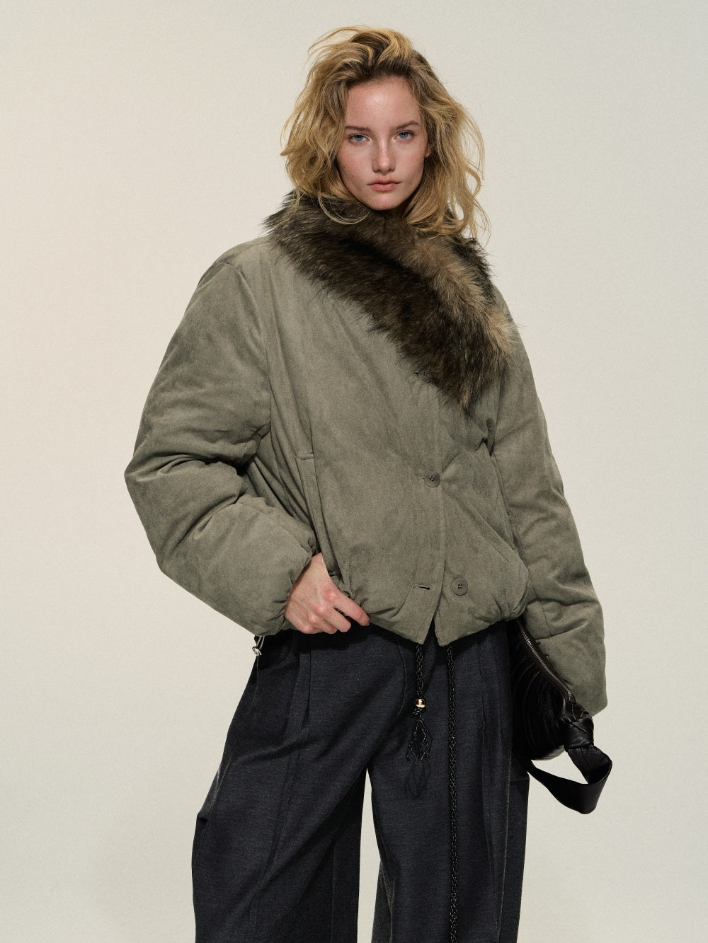Leather-like fur coat