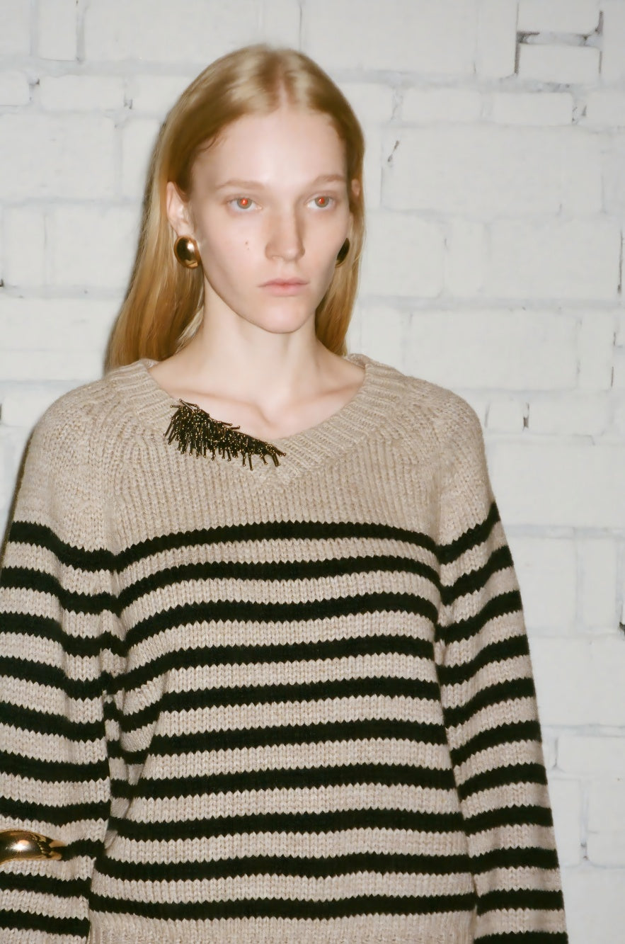 V-neck striped wool sweater