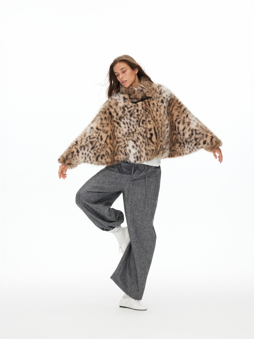 New Chinese Style Leopard Print Faux Fur Coat