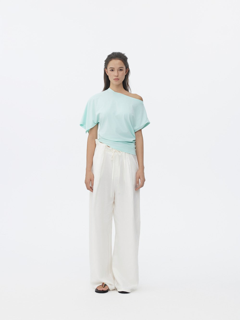White Linen Petal Waist Loose Casual Pants