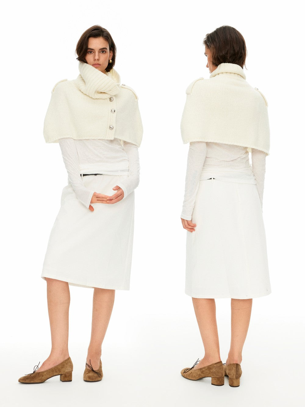 Wool Cape Sweater with Knit Top Set
