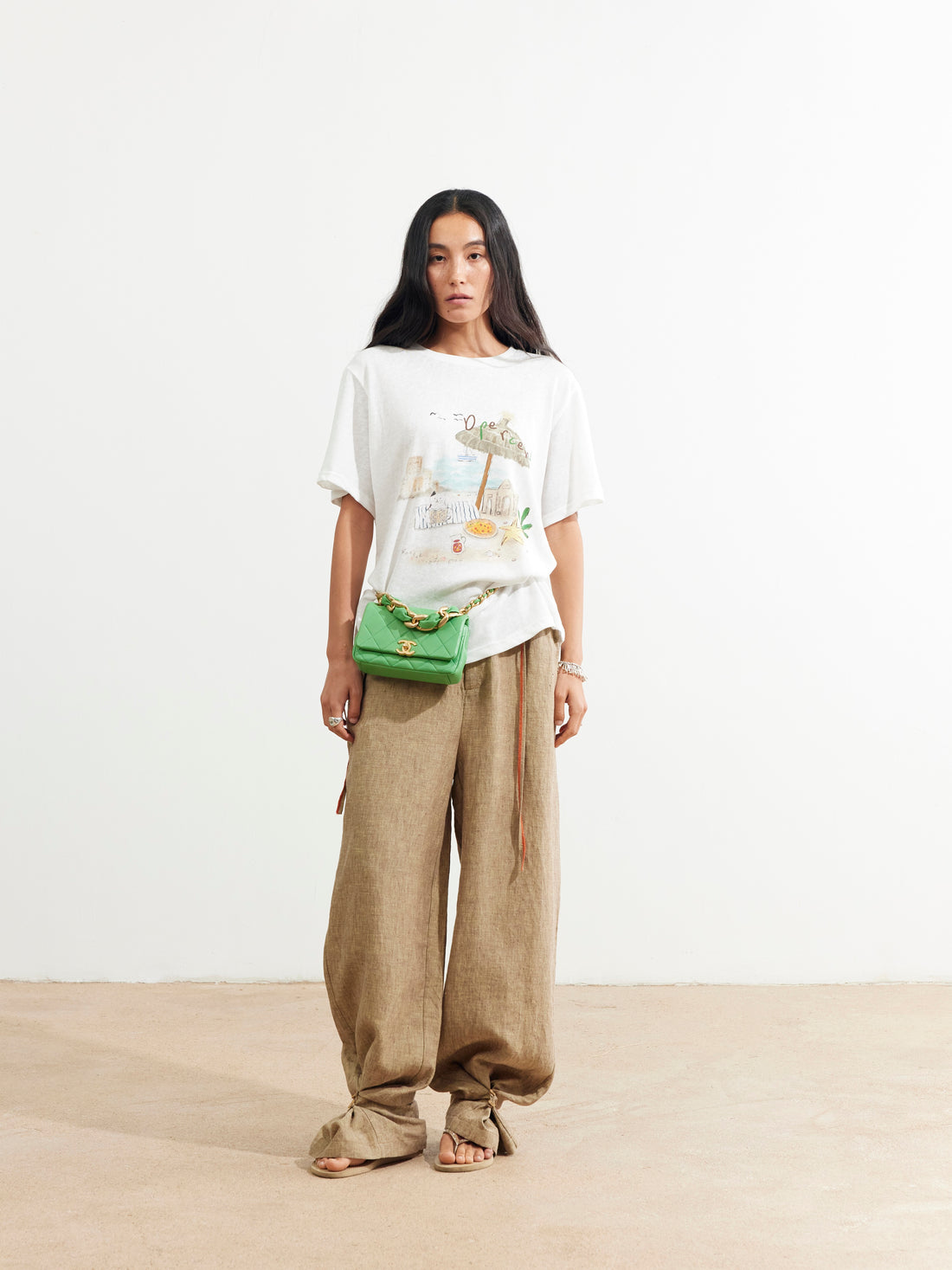 Dpercent 25SS Hemp-colored textured casual pants