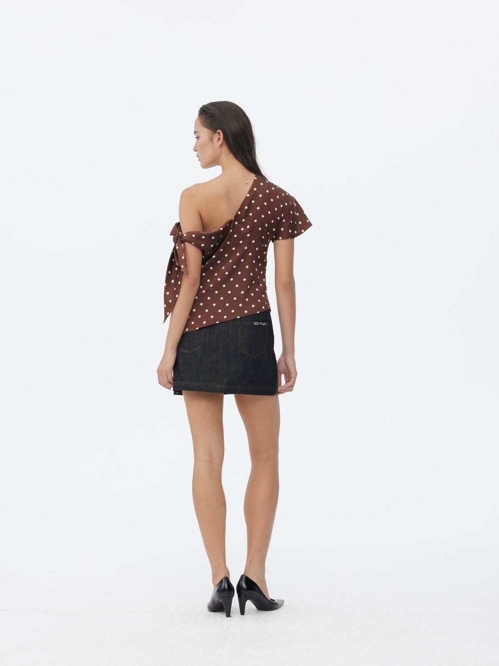 Three-color Polka Dot Off-shoulder Acetate Top