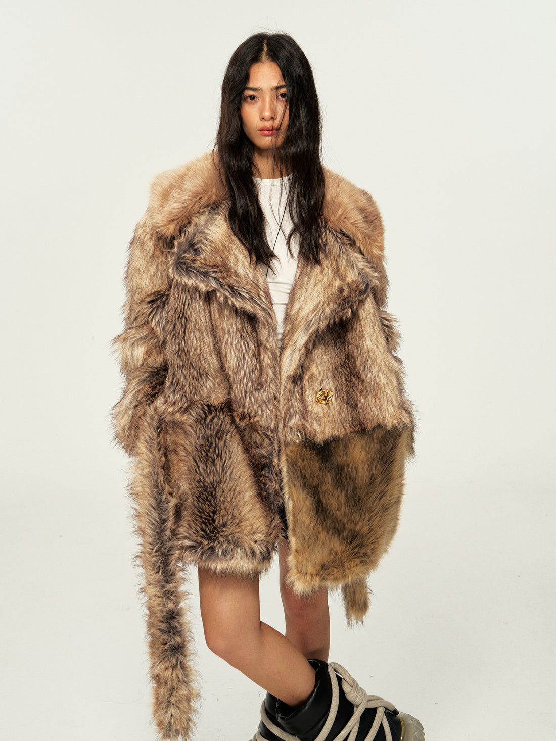 Dpercent 24FW kintsugi series golden brown faux fur coat