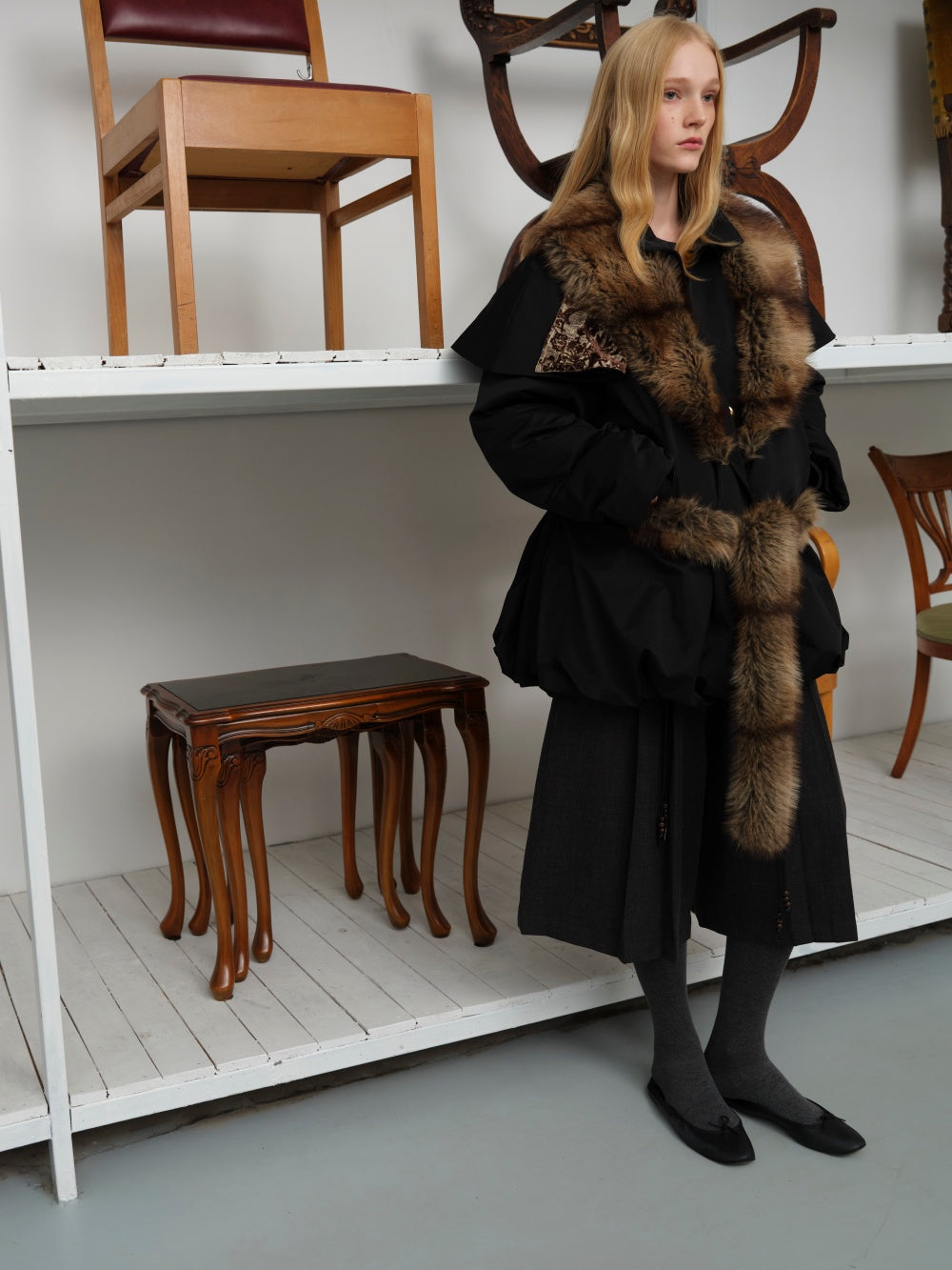 Leather-like fur coat jacket