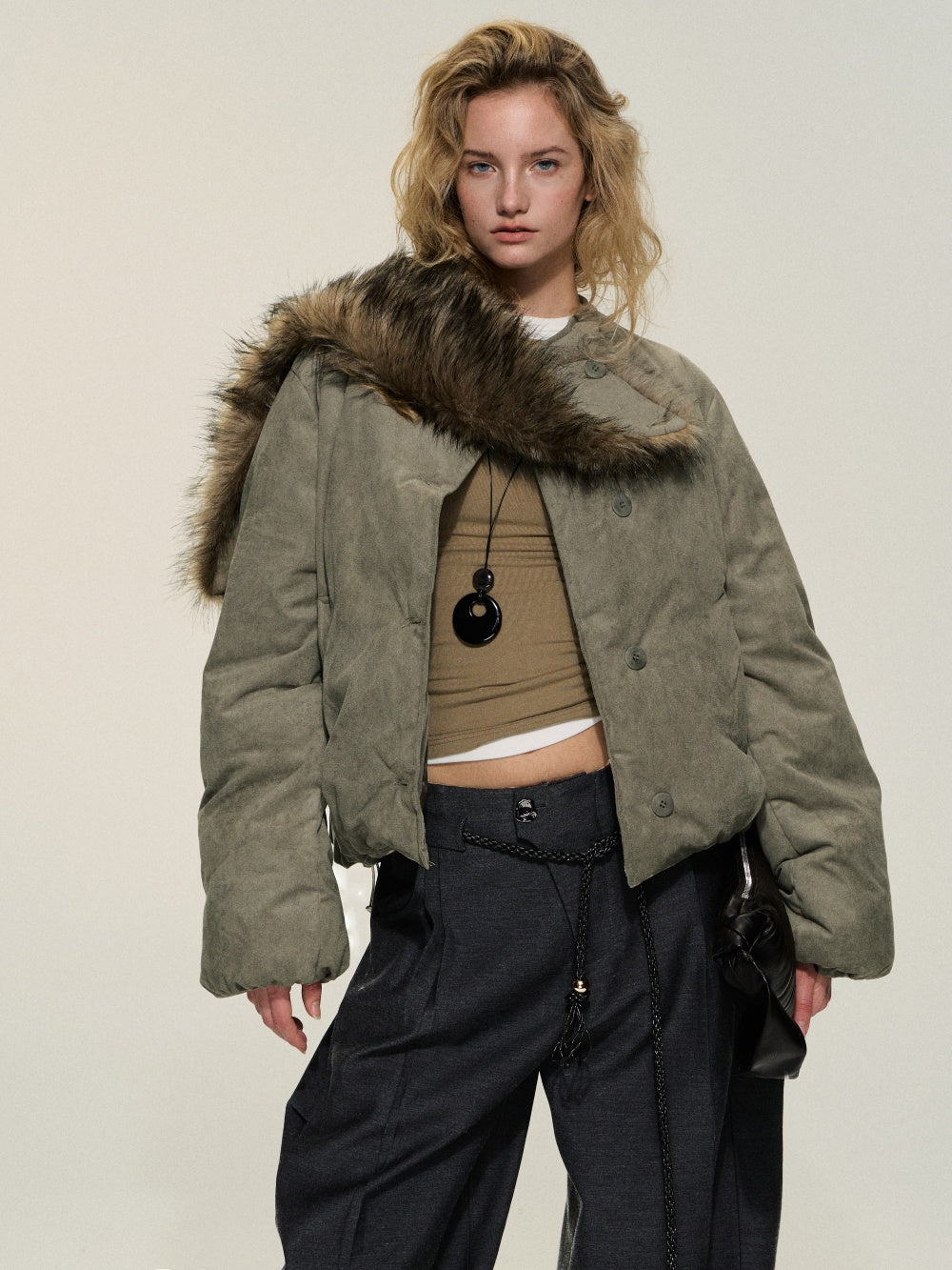 Leather-like fur coat