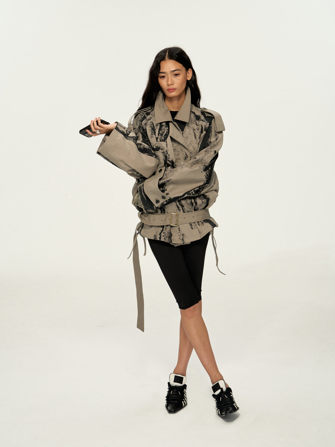 Dpercent 24FW Mid-length loose lapel low waist belt trench coat