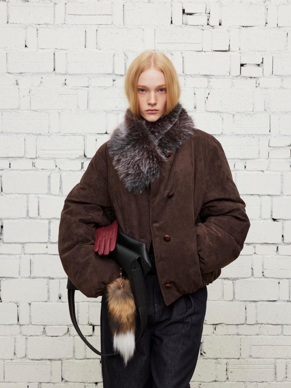 Leather-like fur coat