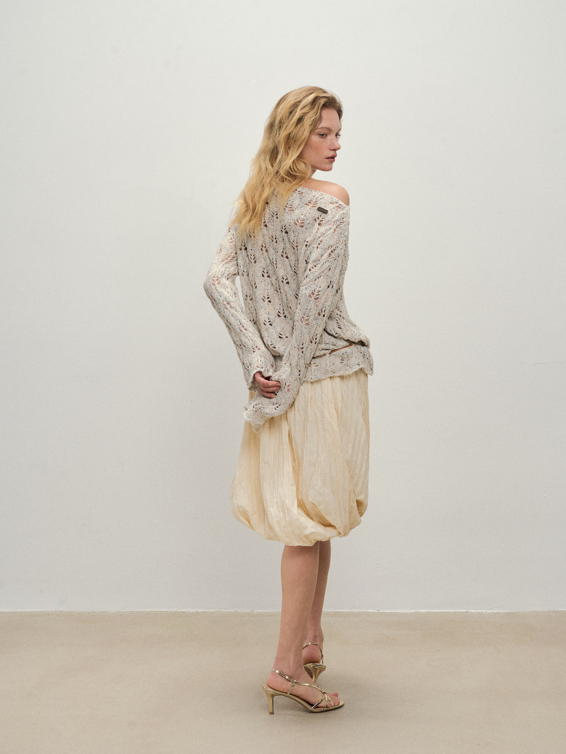 Dpercent 25SS Apricot-colored floral knit pullover shirt