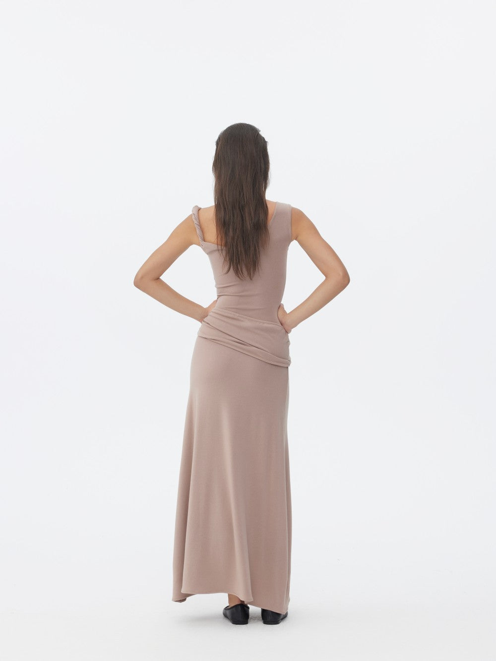 Asymmetrical U-Neck Twist-Knot Dress