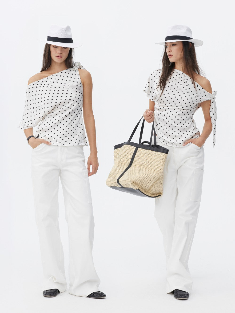 Three-color Polka Dot Off-shoulder Acetate Top