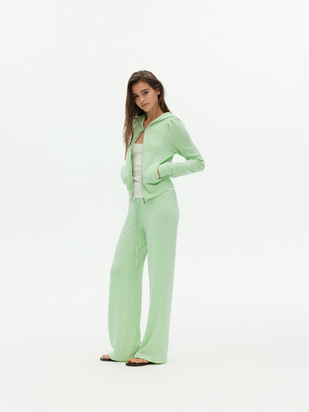 Jade Green Modal Soft Cropped Sweatshirt Set