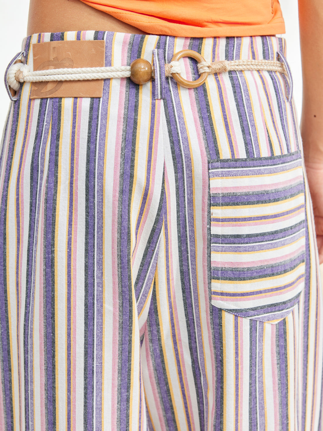 Dpercent 25SS Laser-cut embroidered wave pleated stripe wide-leg pants