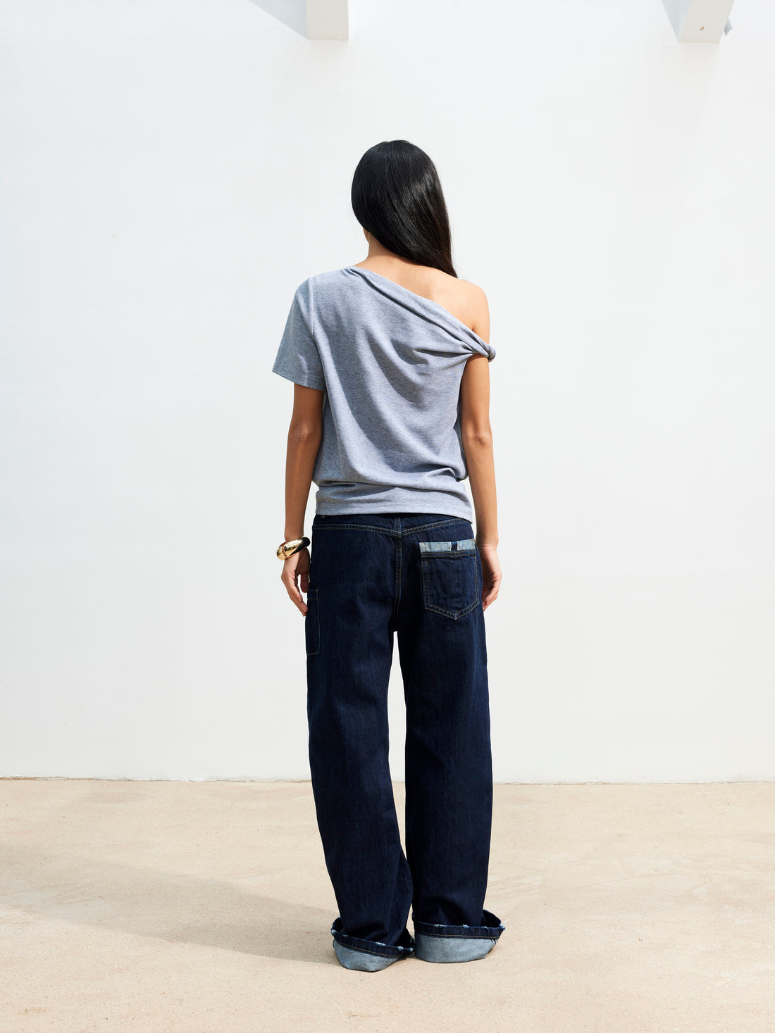 Dpercent 25SS Multi-color diagonal shoulder kink loose  T-shirt