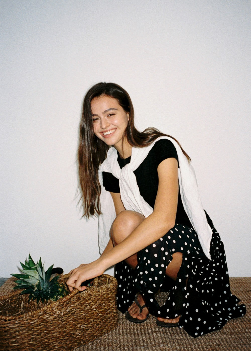 Polka Dot Midi Skirt with Asymmetrical Hem