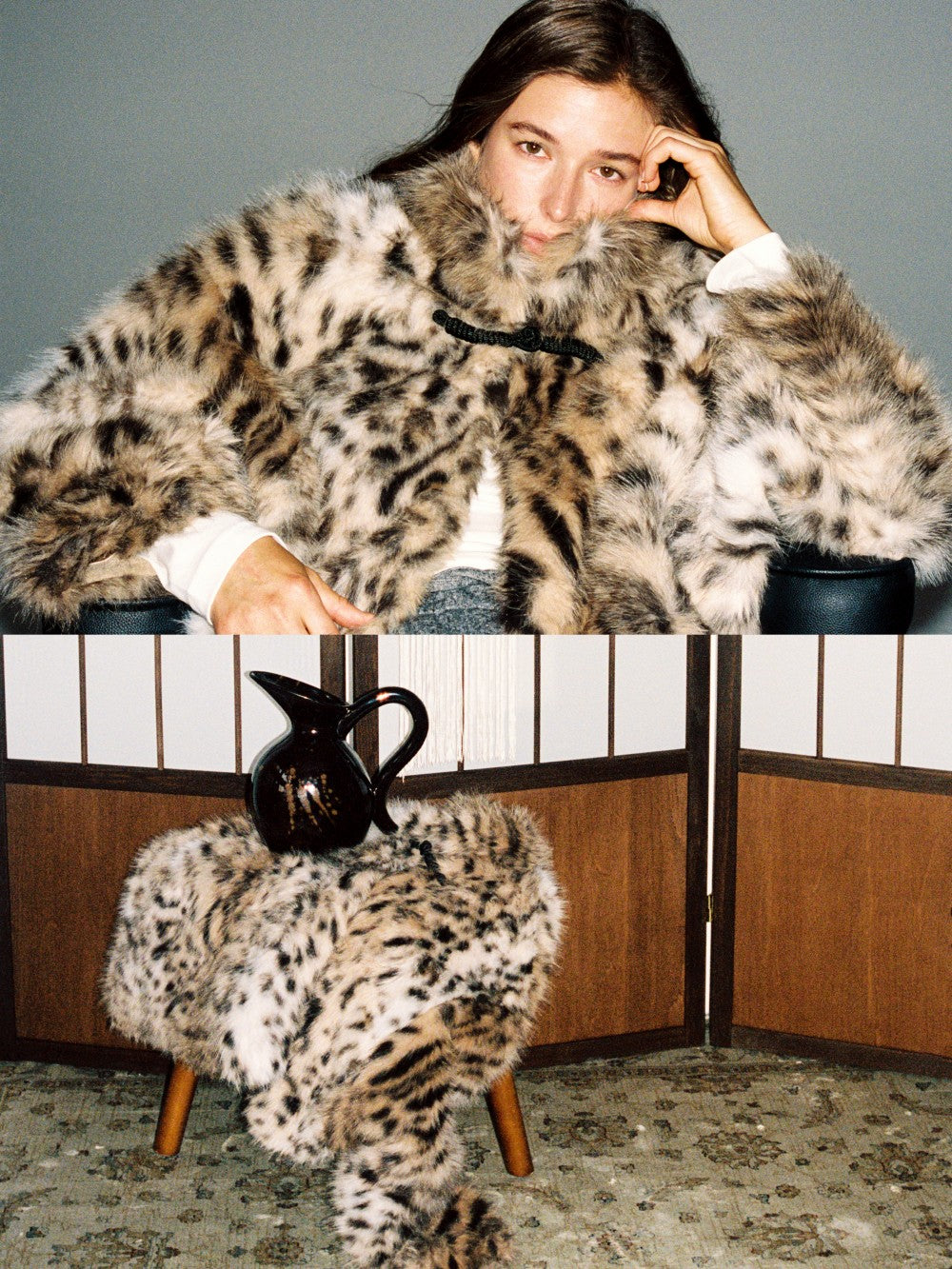 New Chinese Style Leopard Print Faux Fur Coat