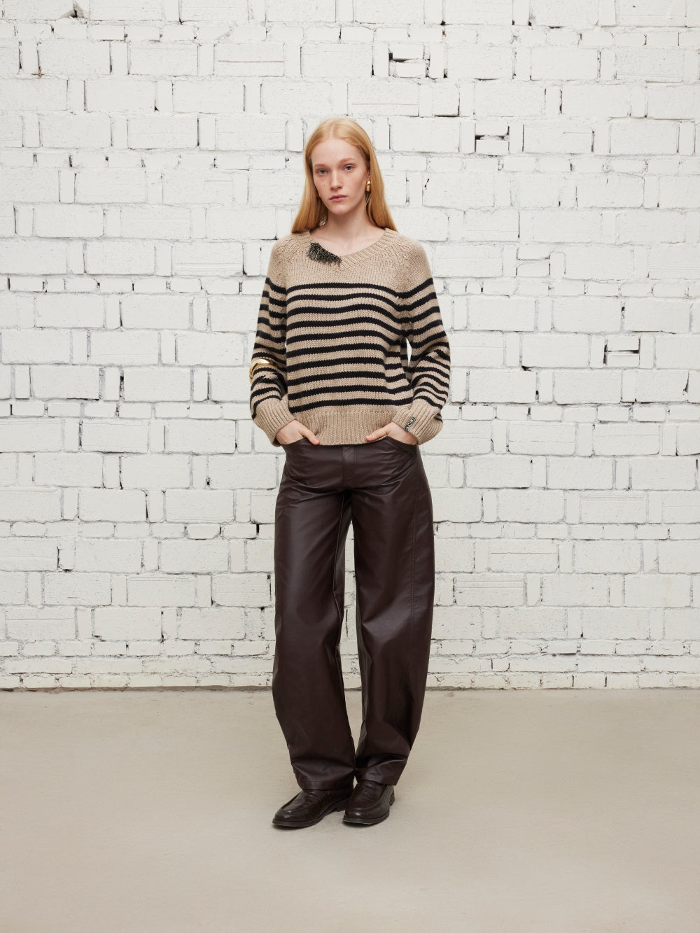 V-neck striped wool sweater