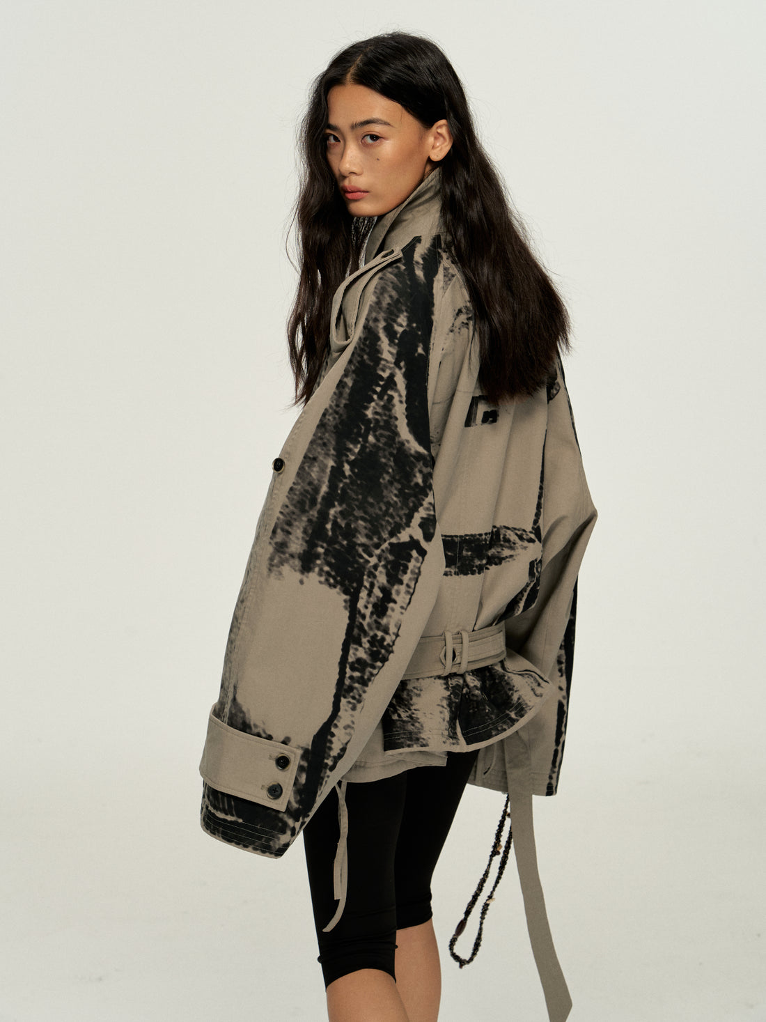 Dpercent 24FW Mid-length loose lapel low waist belt trench coat