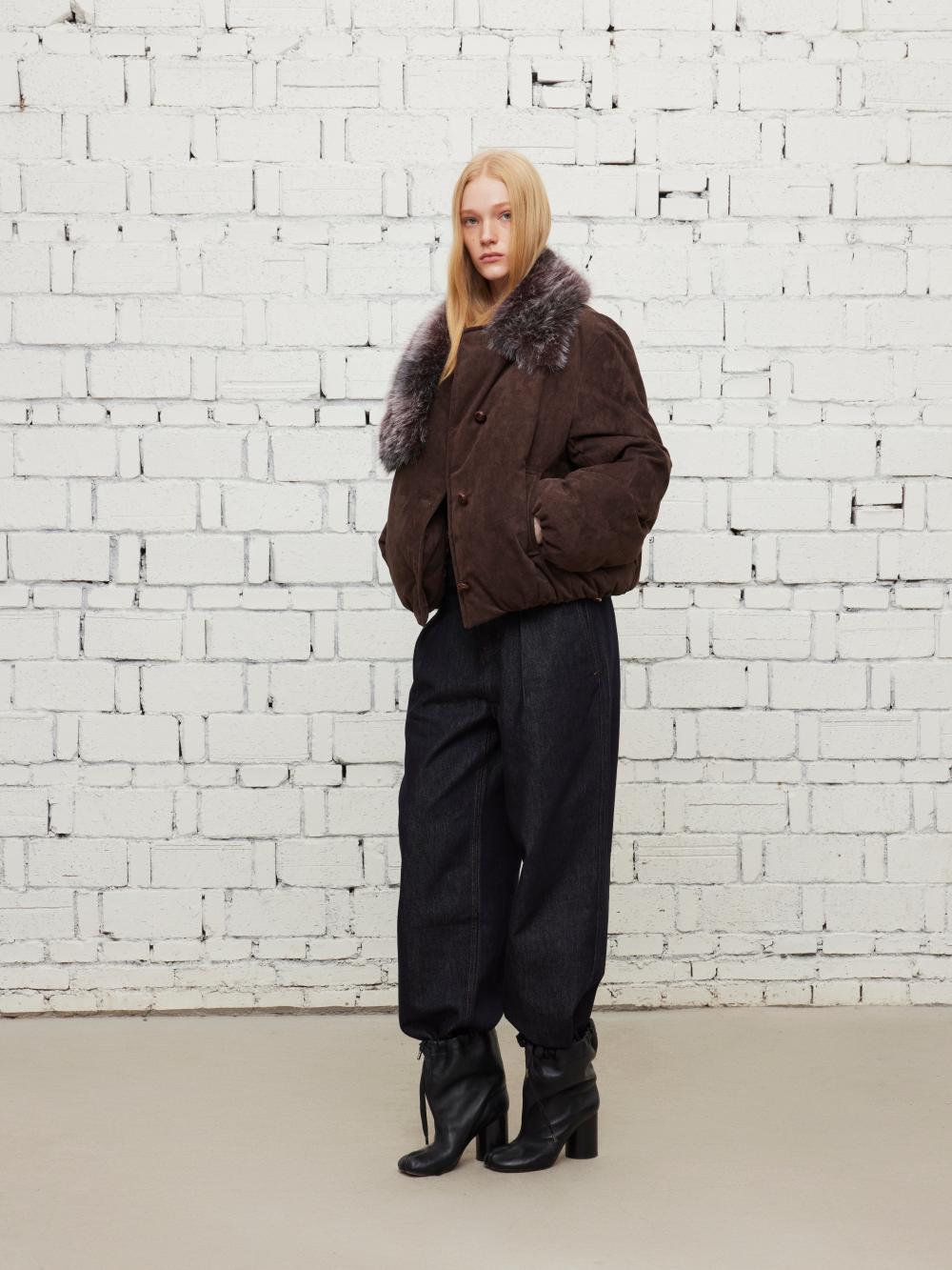 Leather-like fur coat