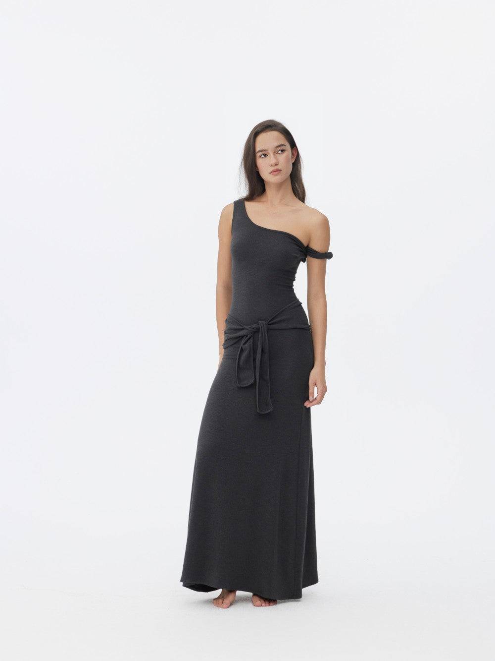 Asymmetrical U-Neck Twist-Knot Dress