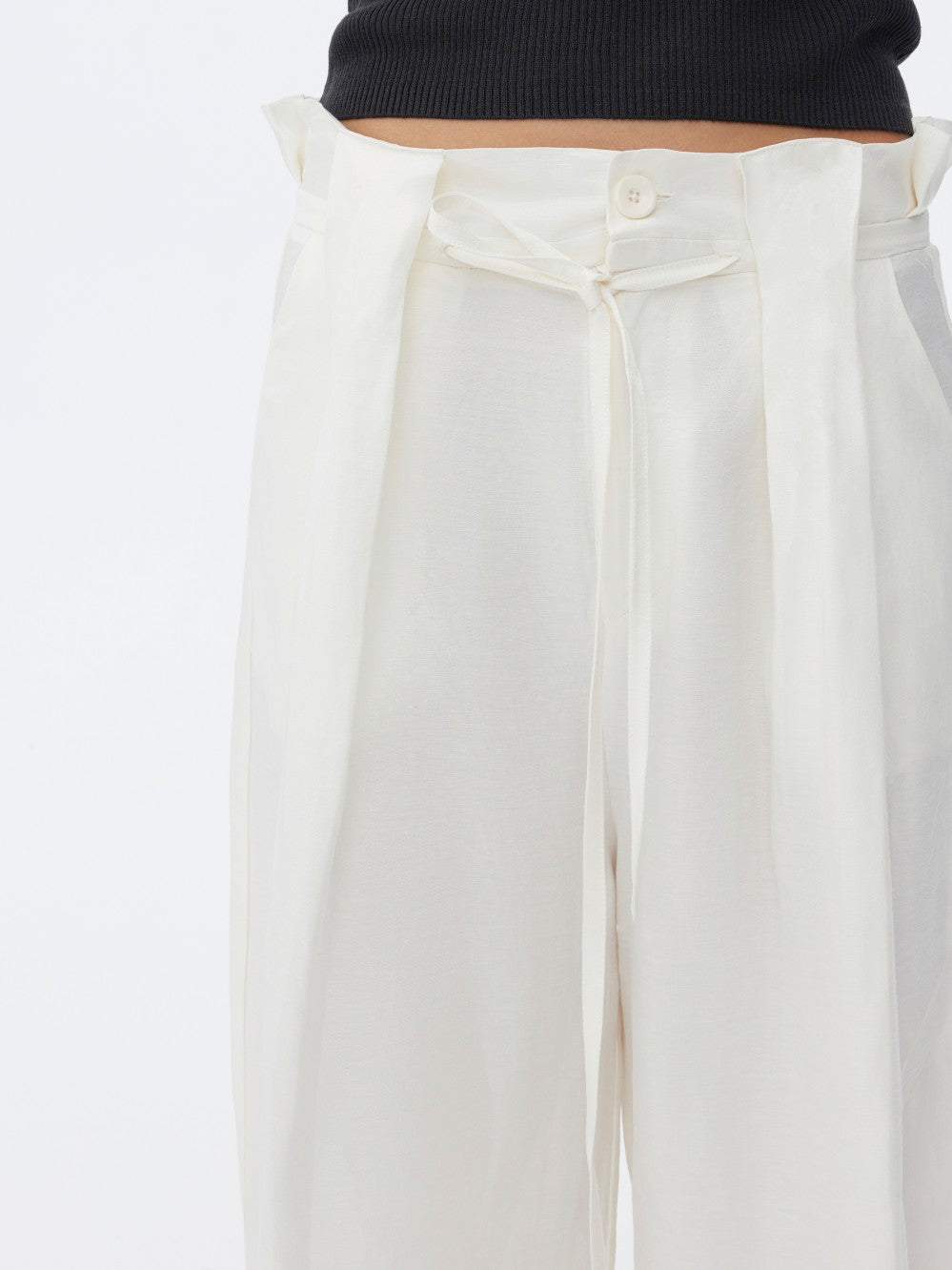 White Linen Petal Waist Loose Casual Pants