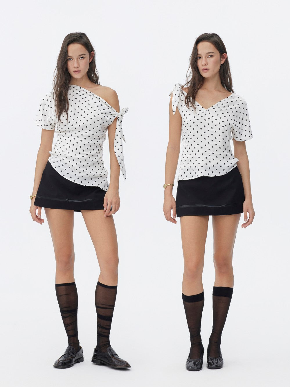 Three-color Polka Dot Off-shoulder Acetate Top