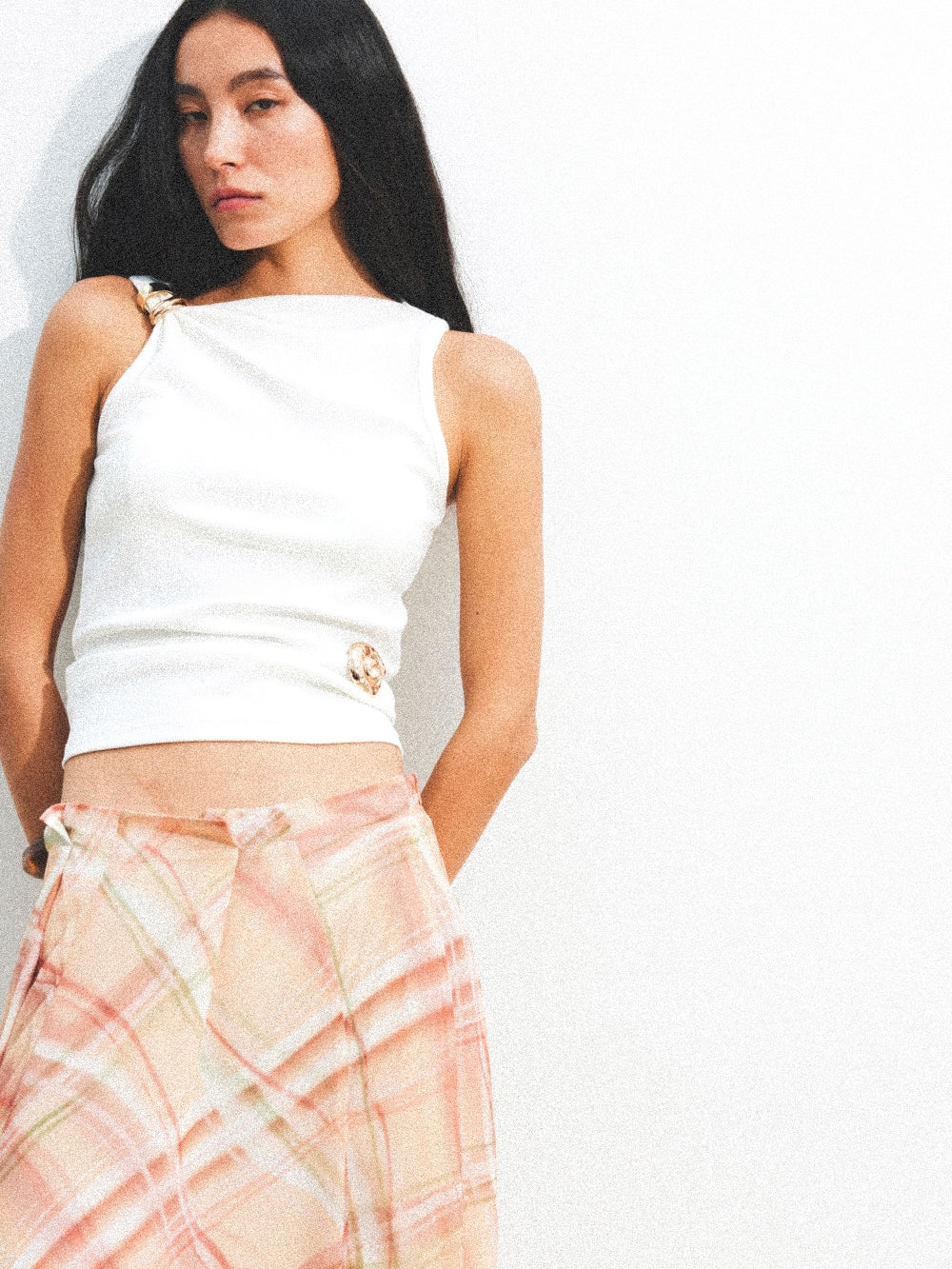 Asymmetrical One-Shoulder Top with Metal Ring Buckle