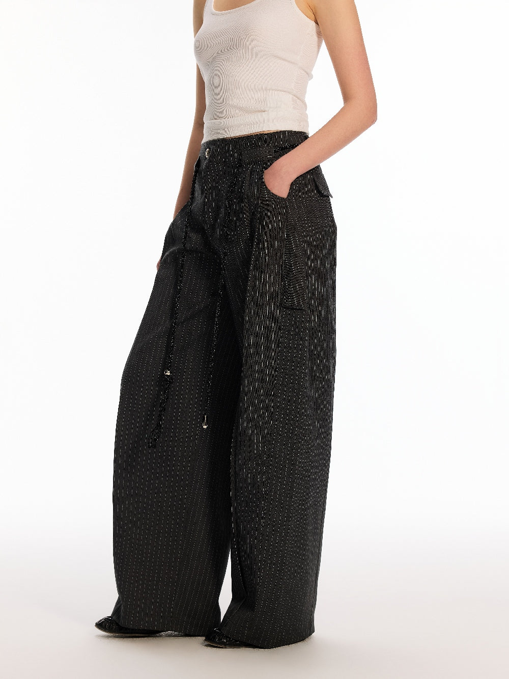 Grey Striped Suit Pants