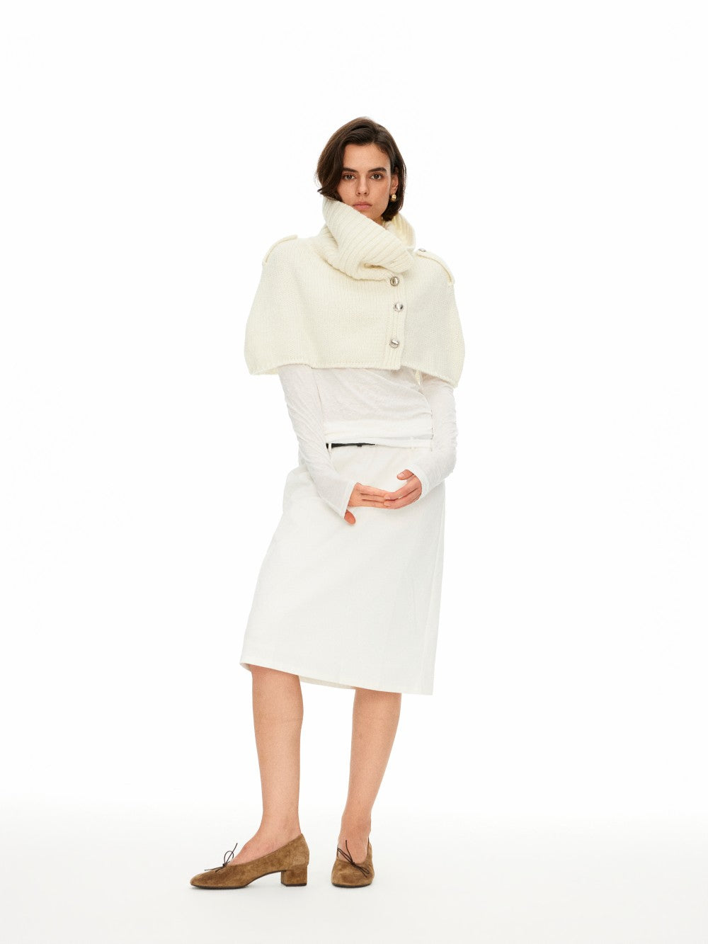 Wool Cape Sweater with Knit Top Set