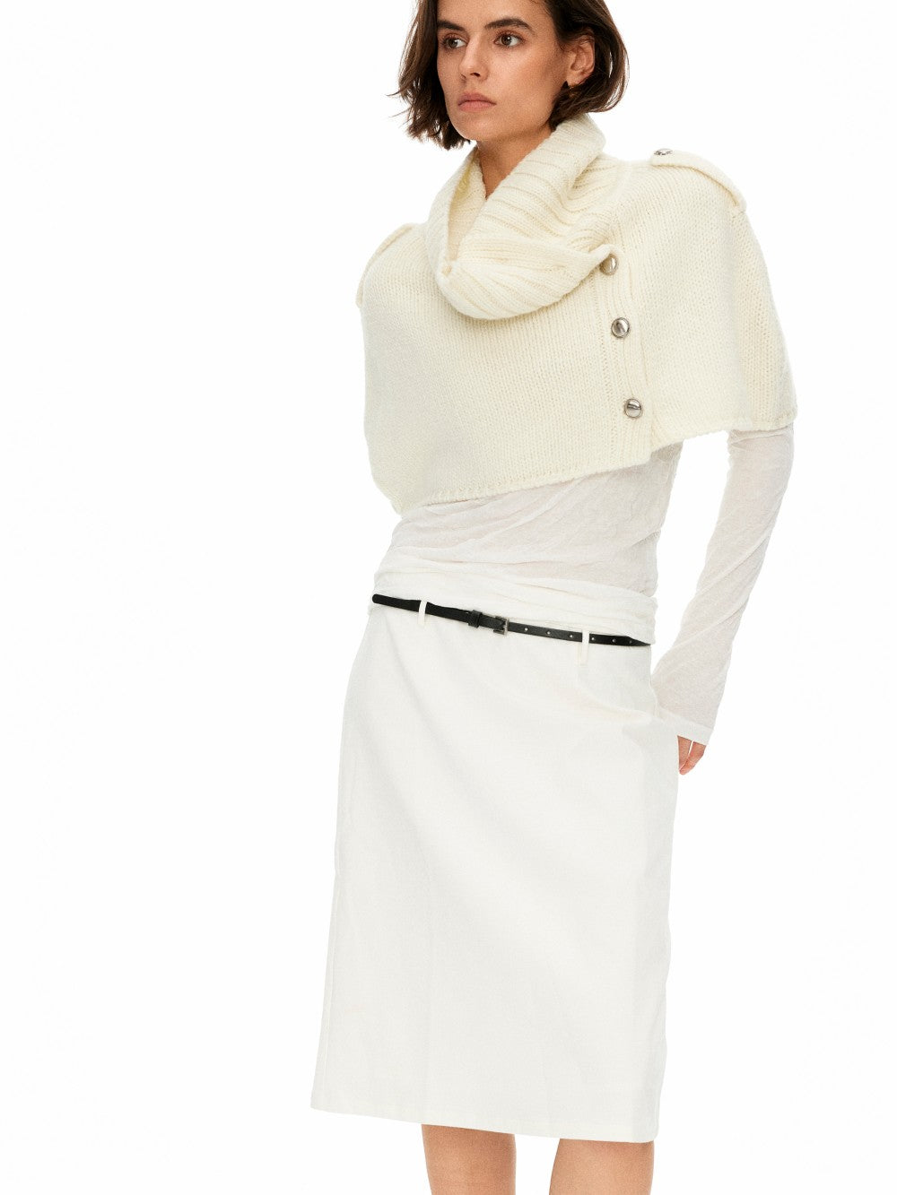 Wool Cape Sweater with Knit Top Set