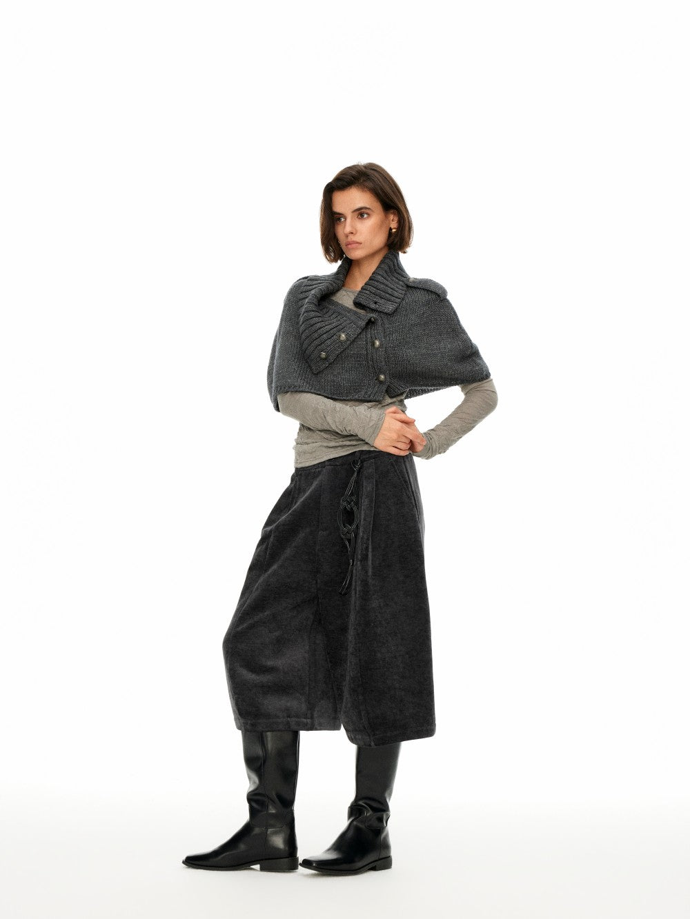 Wool Cape Sweater with Knit Top Set